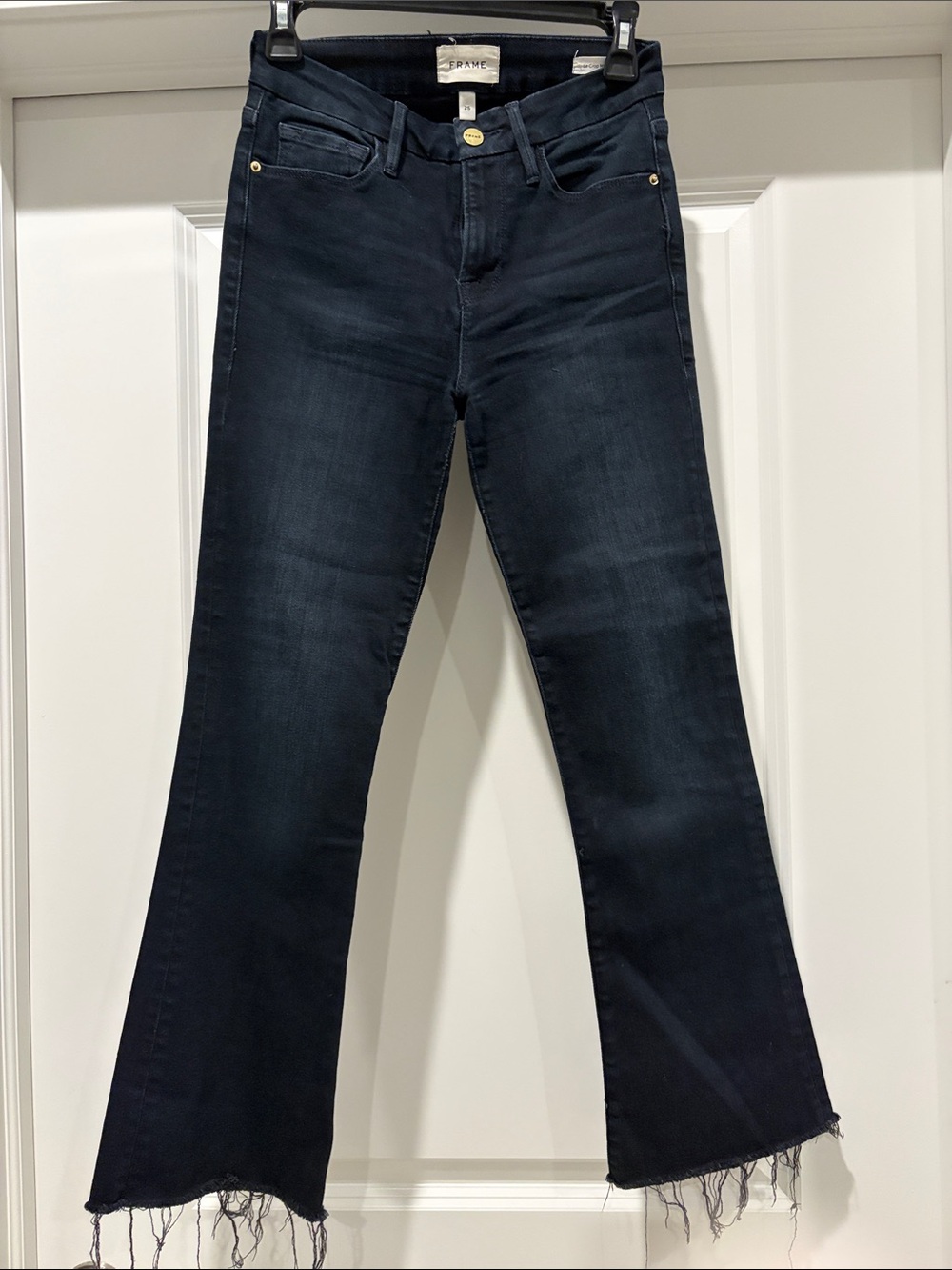 Frame Denim Navy Black Wash High-Rise Flare Jeans